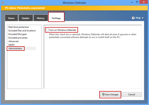 How to disable windows defender without admin